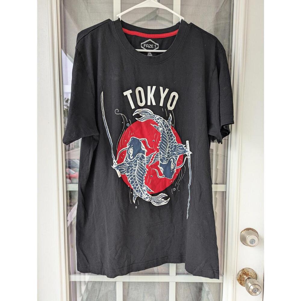 FAZE 1 Tokyo Pisces Koi Samurai Streetwear skate style Black T-Shirt 2XL - Picture 2 of 6